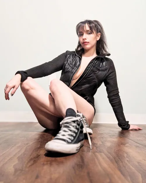 Wearing nothing but a black jacket & black high top Chucks for you