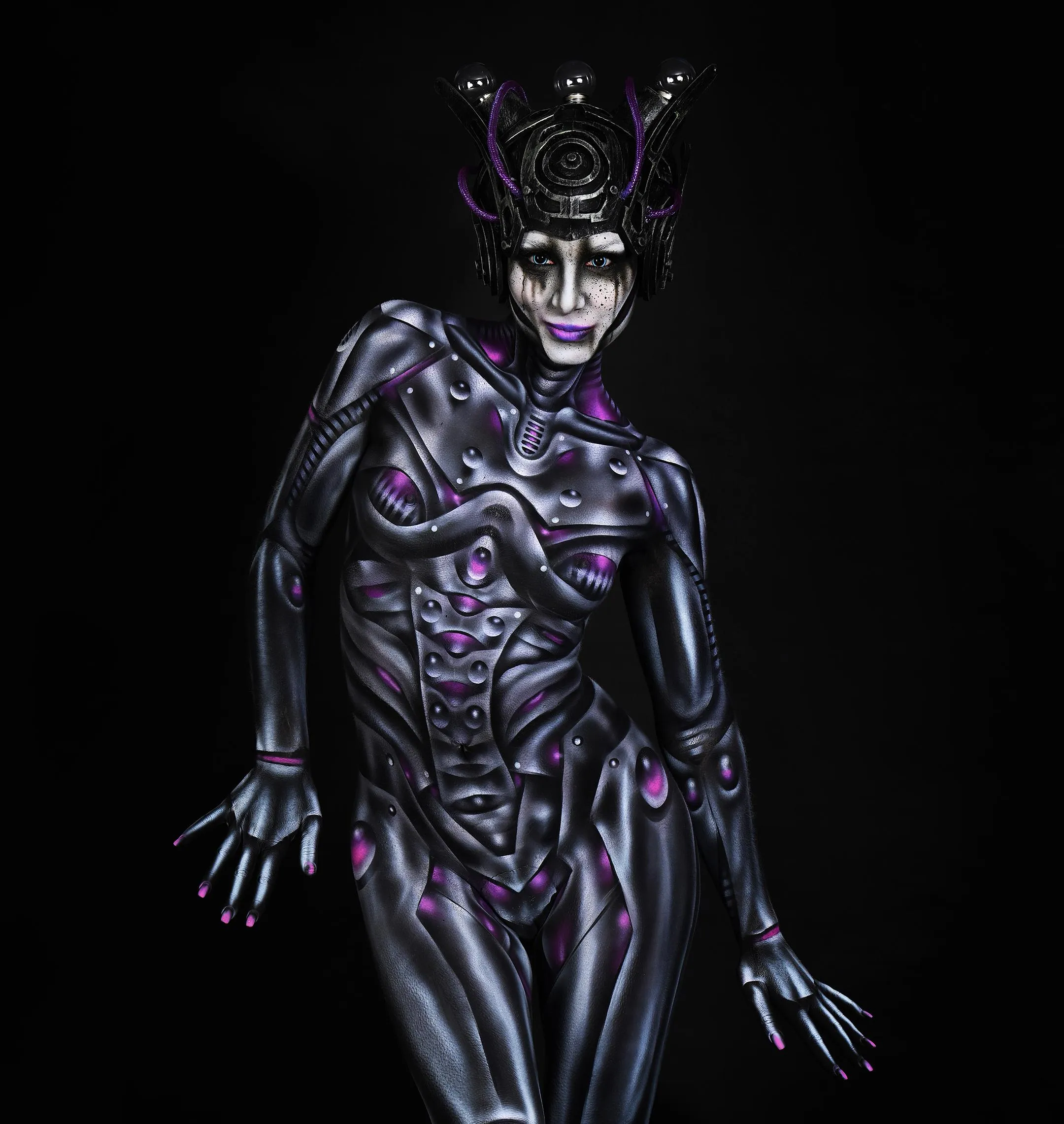 Robot Abby - airbrush bodypainting by Alex Hansen, photo by Dmitri Moisseev. Took almost 7 hours to complete this ultra detailed full body, front and back design.