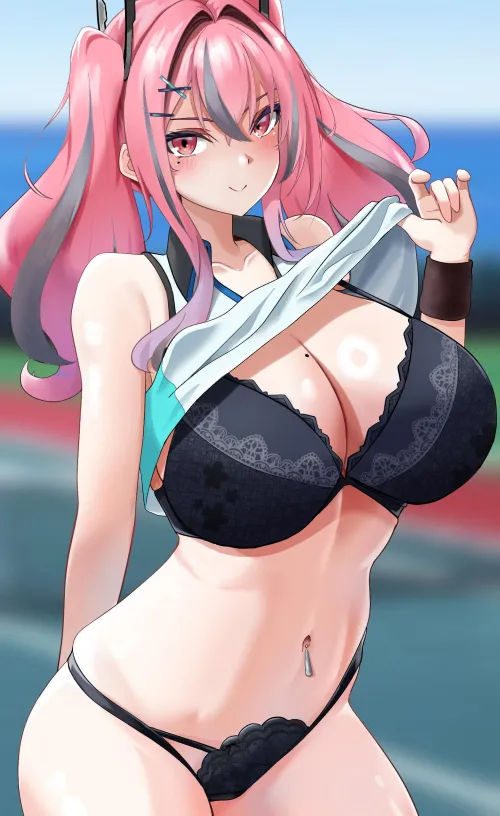 Tennis Bremerton lifting her shirt up (yuuki atori) [Azur Lane]