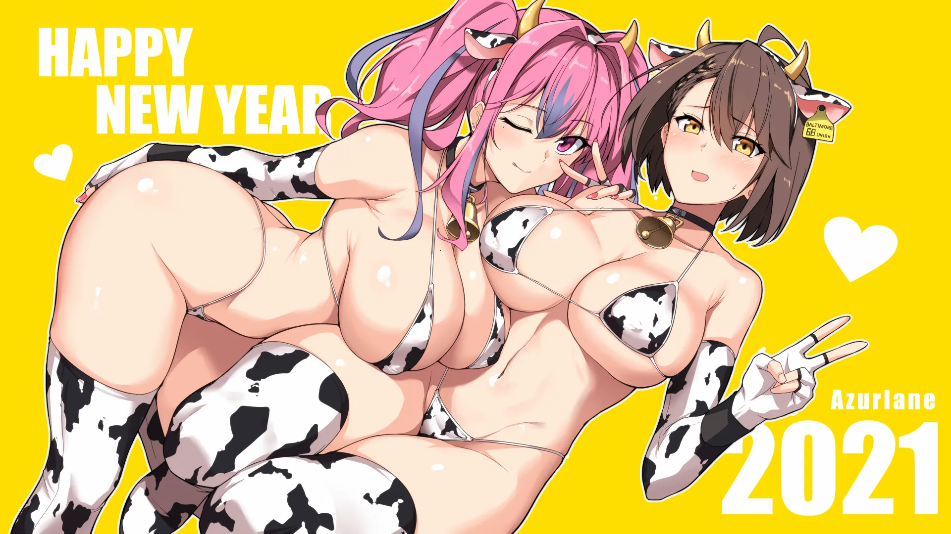Cow bikini Bremerton and Baltimore offering their breasts full of milk (Halcon) [Azur Lane]