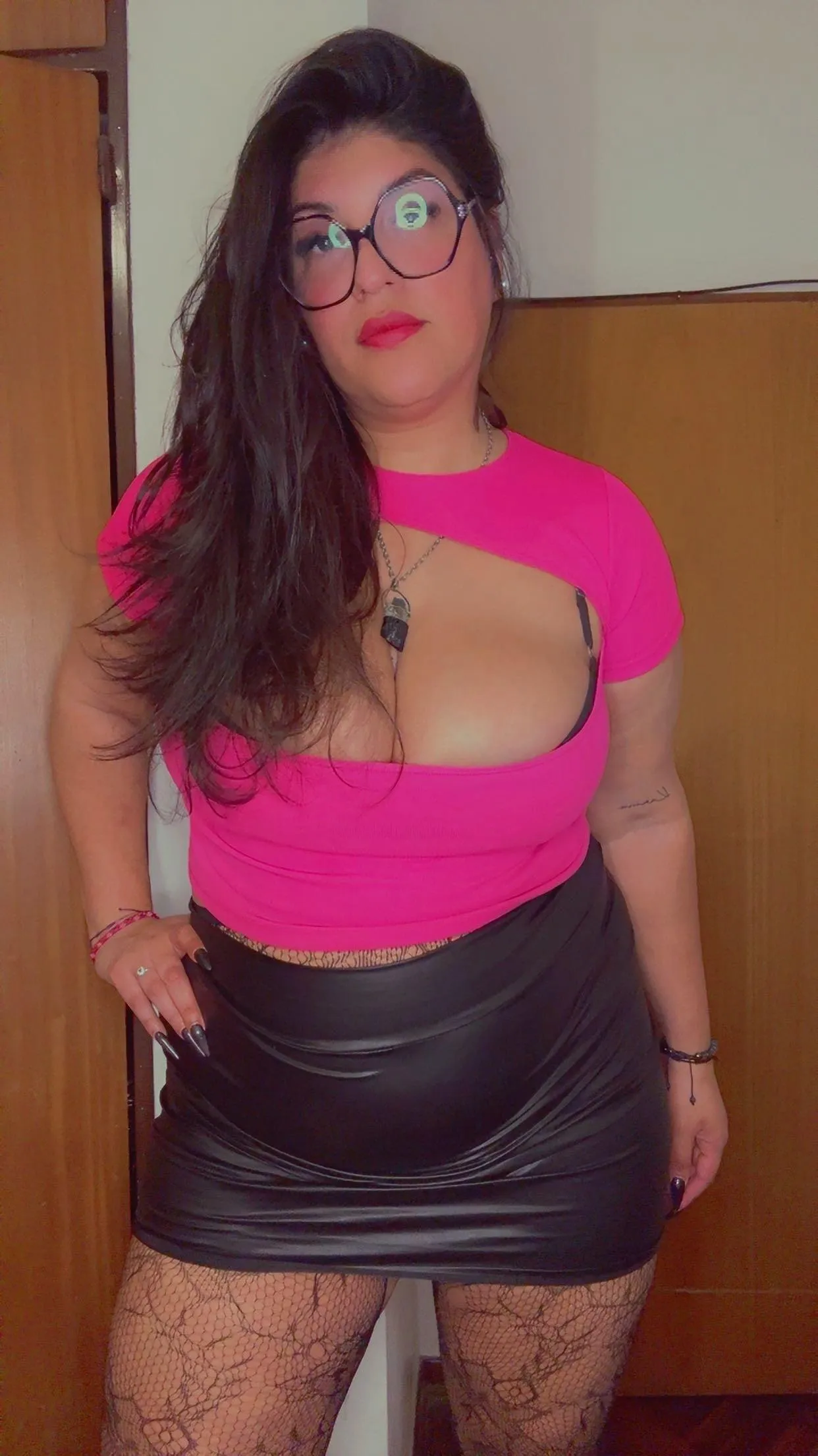 How about my sexy secretary look with my leather skirt?