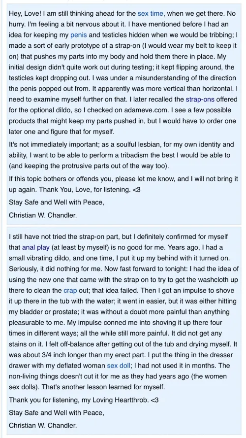 Funny how Chris bought a strap-on dildo so he could use the harness to tuck in his junk but he still couldn’t resist the urge to shove the dildo part up his ass regardless.