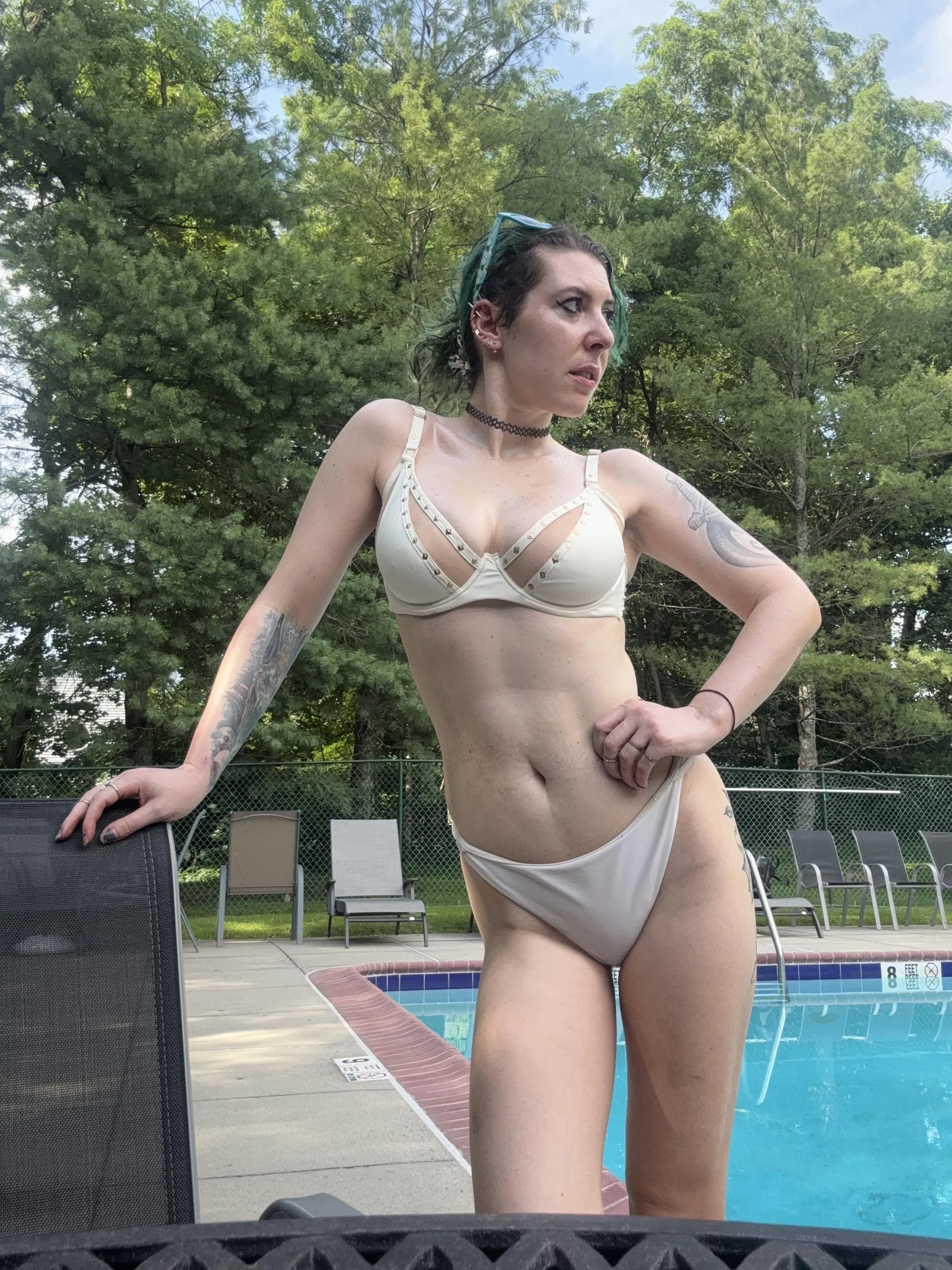 Showing off by the pool