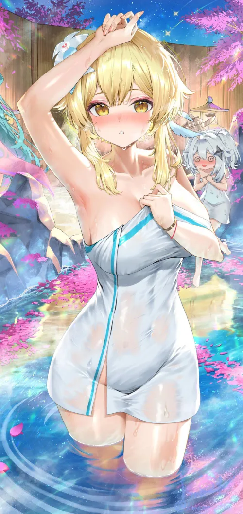 Lumine enjoying onsen