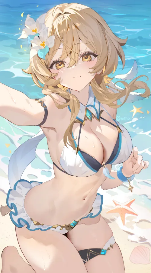 Lumine showing her cool swimsuit