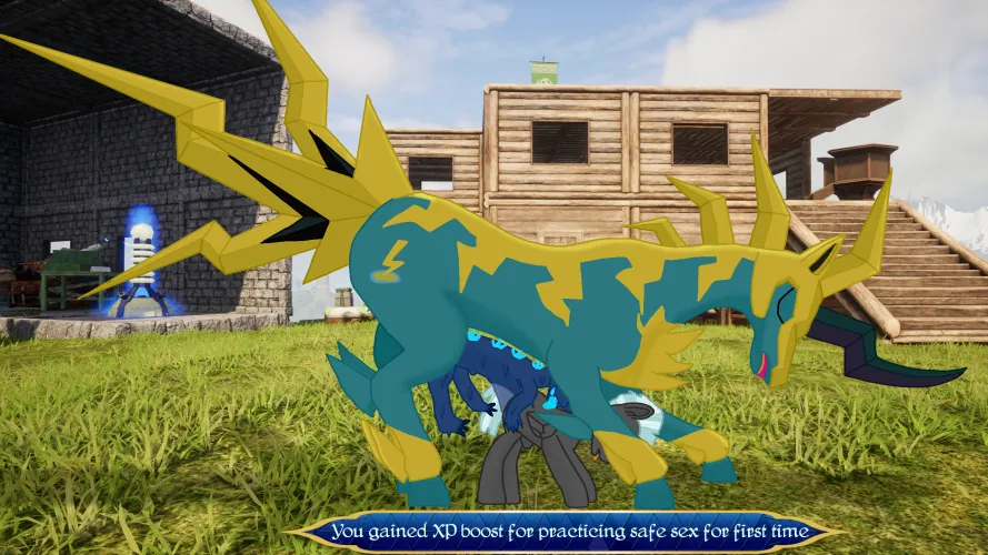 Univolt called Lightning isle, using a gootraxian as living condom to safely use Thunderlane's pegasus pussy. (OC)