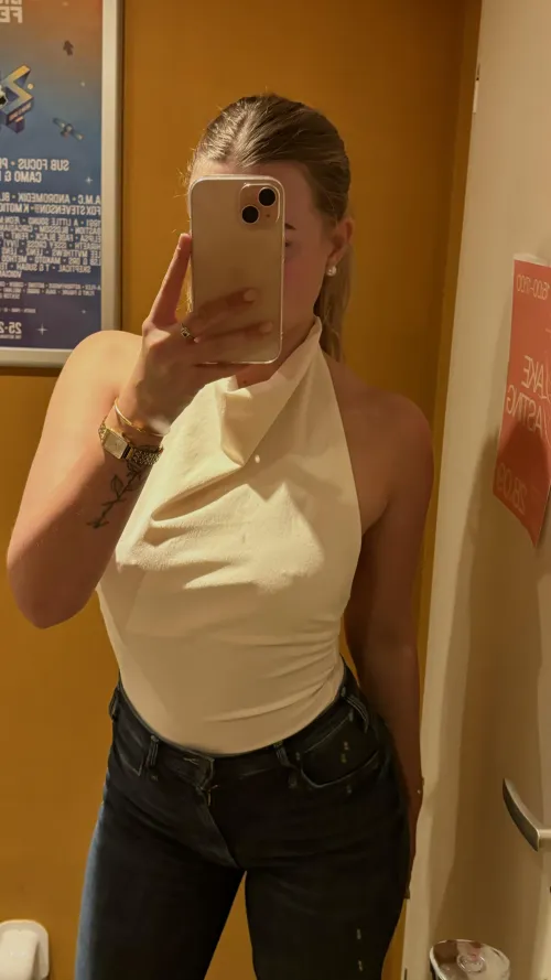 The outfit looks better without a bra