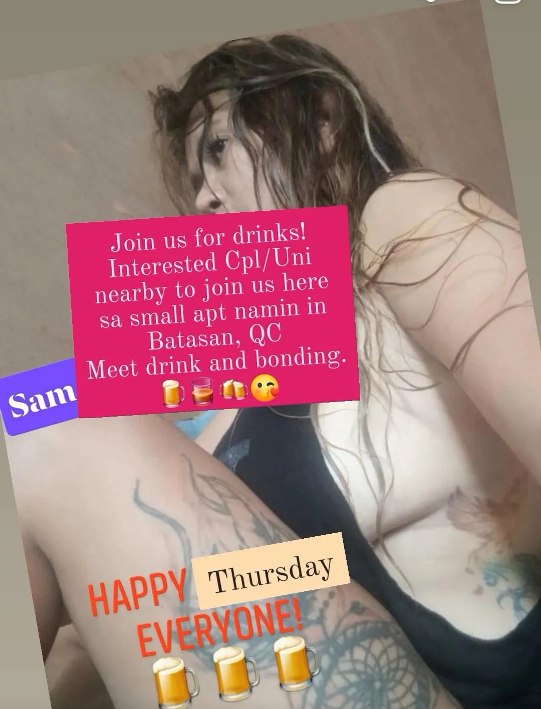 Cpl or uni, Meet n drink with us this Thurs Fri here in our small apt in Batasan, QC! Interested bull will depend on my partner.
