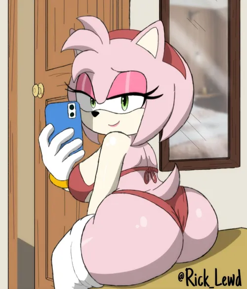 Amy Rose showing off her cake. Would you eat it? (Made by me: Rick_Lewd)