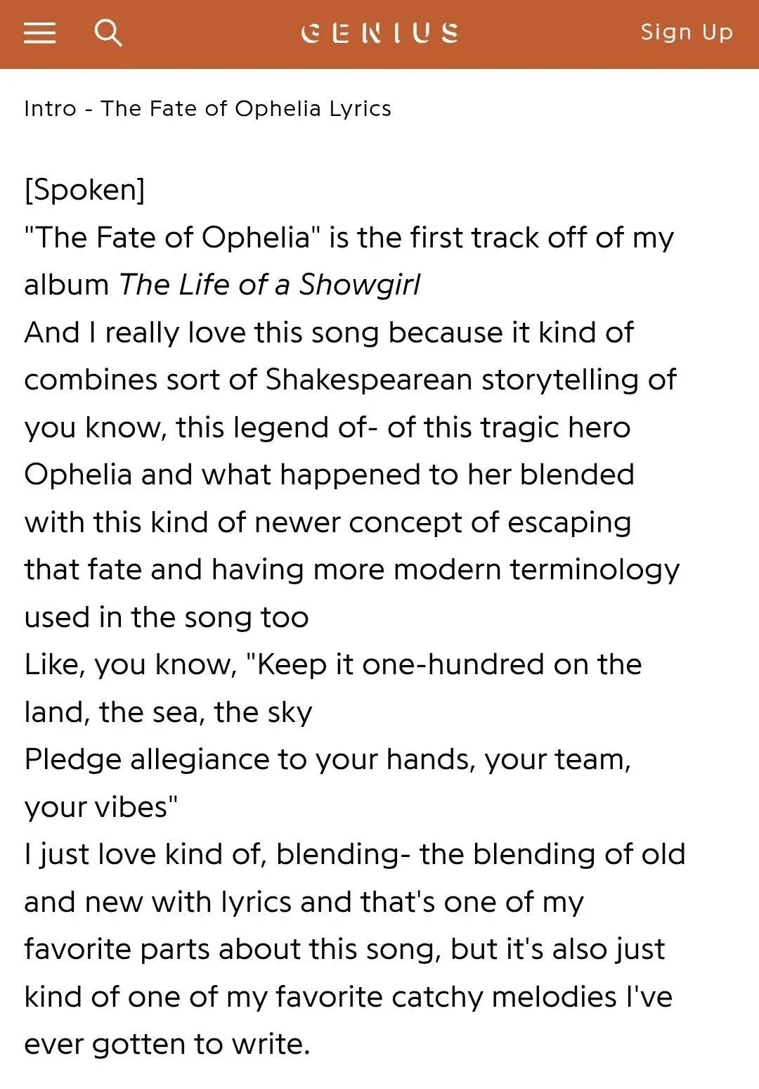 Favourite tortured poet who combines sort of Shakespearean storytelling of you know, this legend of– of this tragic hero Ophelia and what happened to her?