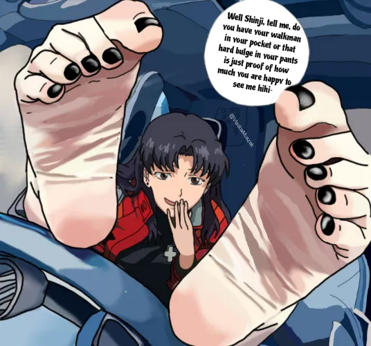 Misato teasing Shinji with her soles (OC comission)
