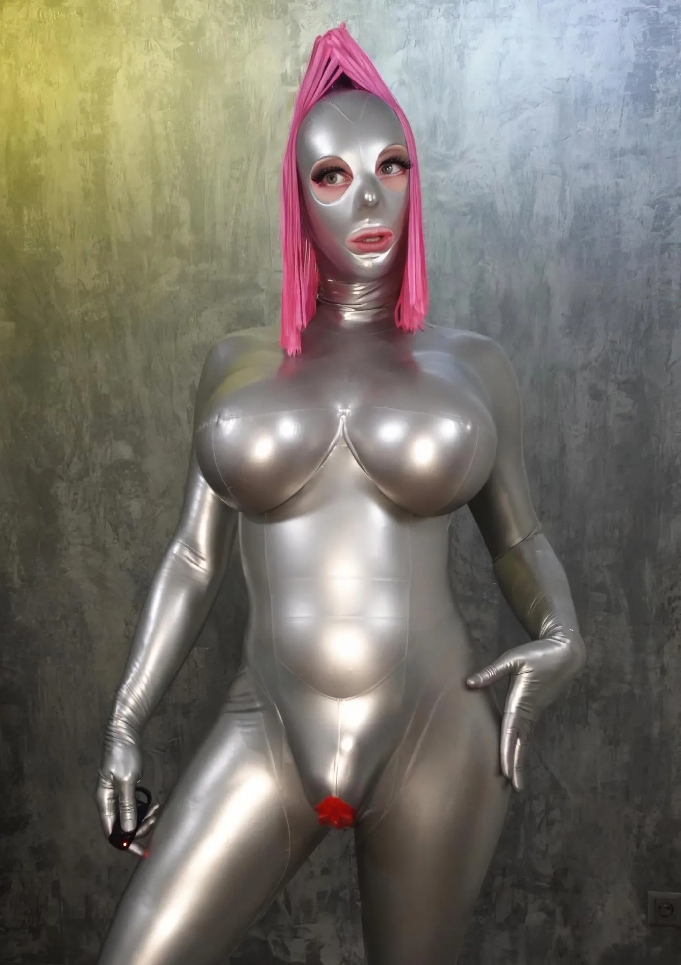 Silver Breast 4100g Implants Catsuit from 0.25mm latex with new butt. Made by me ;)