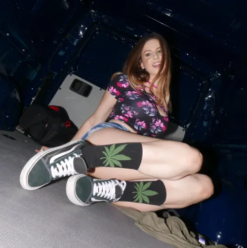 Stella in the back of a van...