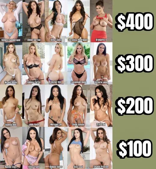 Spend 800 dollars on these pornstars, their prices are randomized