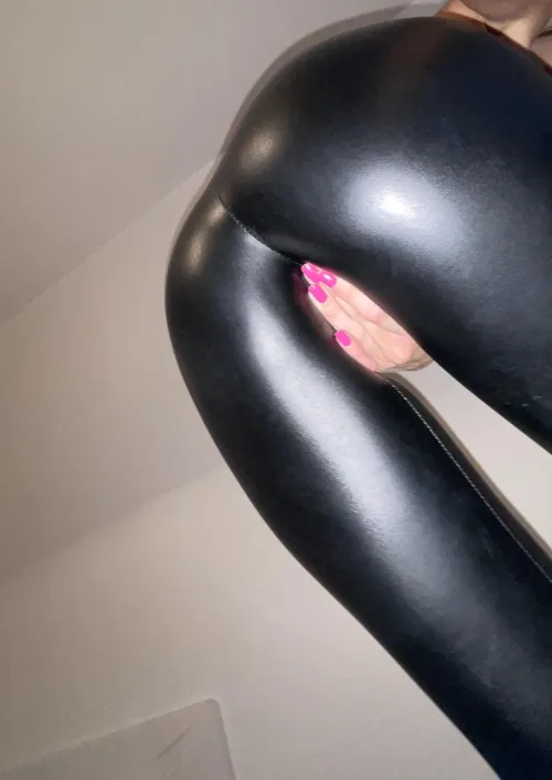 touching my sexy leather leggings