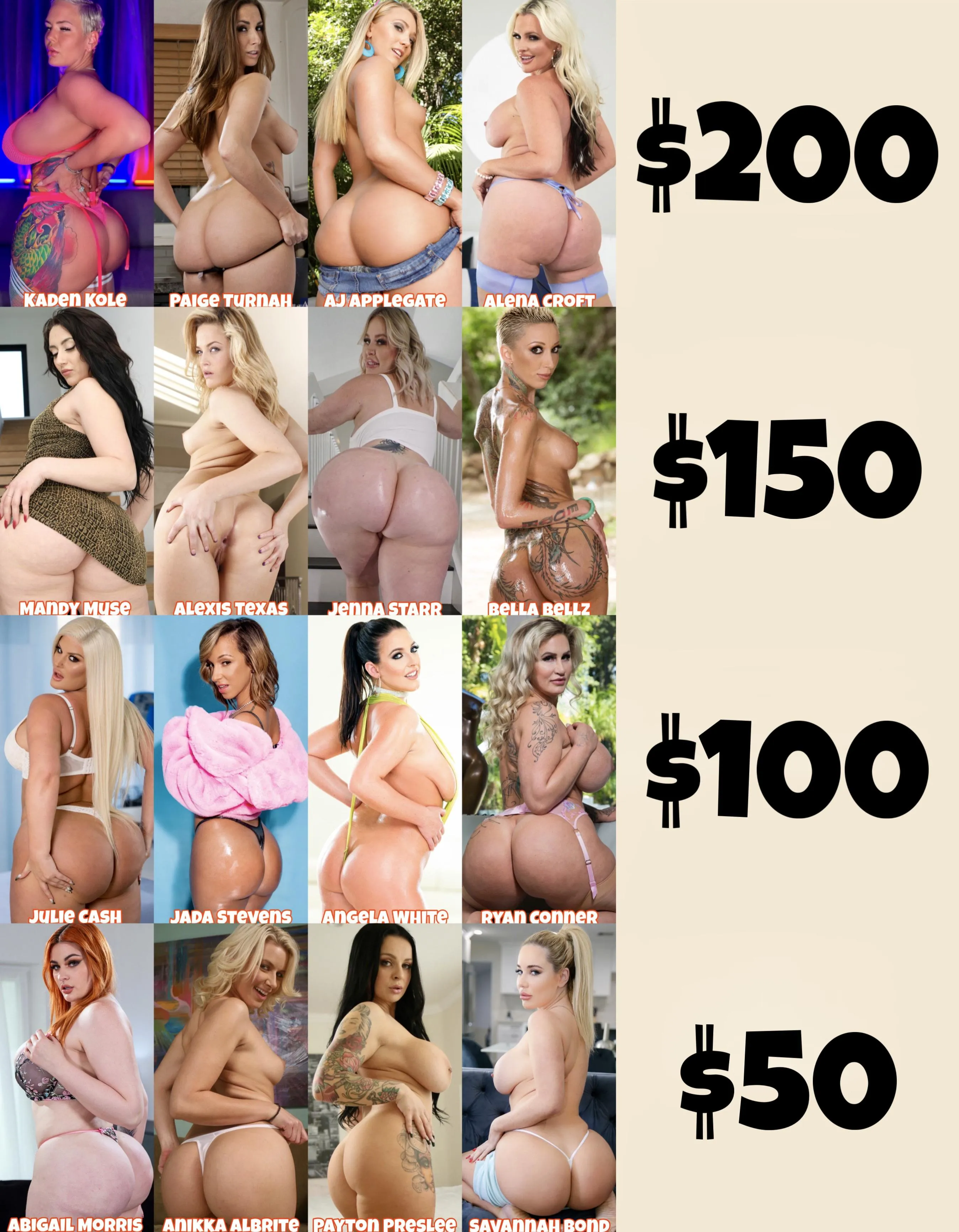 Ass Overload: Spend 400 dollars on these pornstars, their prices were randomized