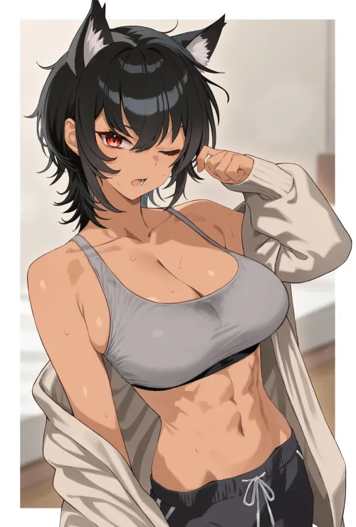 Sweaty cat eared tomboy