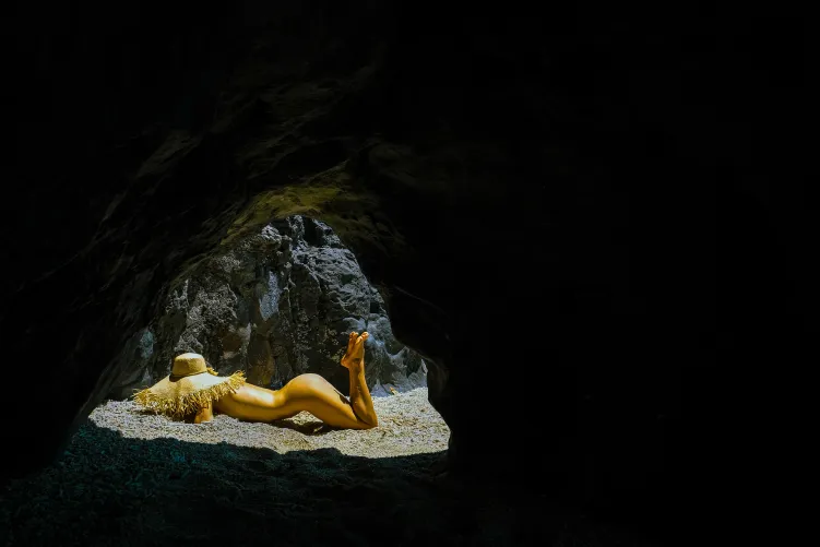 At the End of a Sea Cave on a Small Volcanic Island