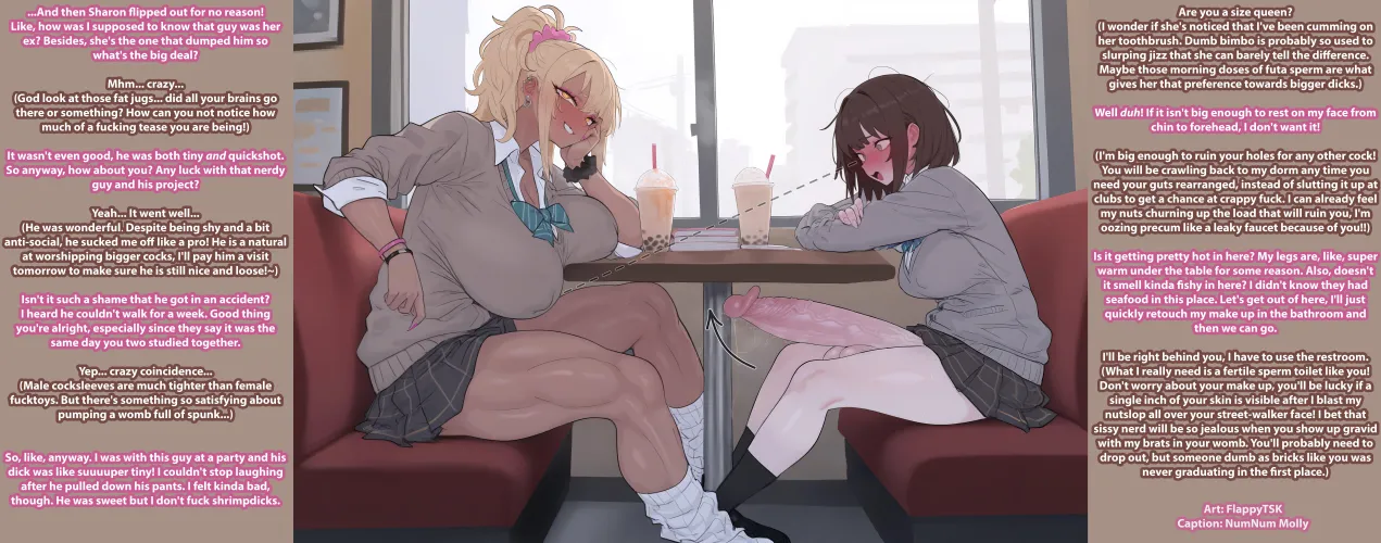 Gyaru's Best Friend [Futanari][Misoginy][Degradation][Internal Monologue]Talk of[Breeding][Futa on Sissy][Cum Swallowing][Implied Noncon][Artist: FlappyTSK]