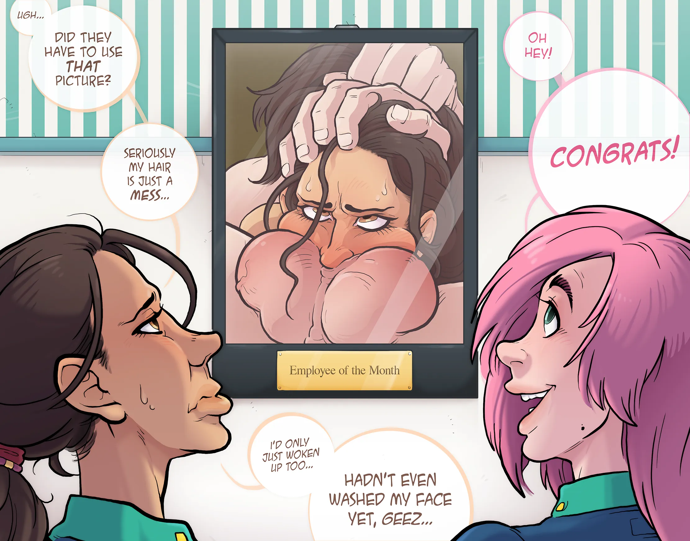 employee of the month, her husband is very proud P.S.: her husband is not the one in the painting (Sparrow)