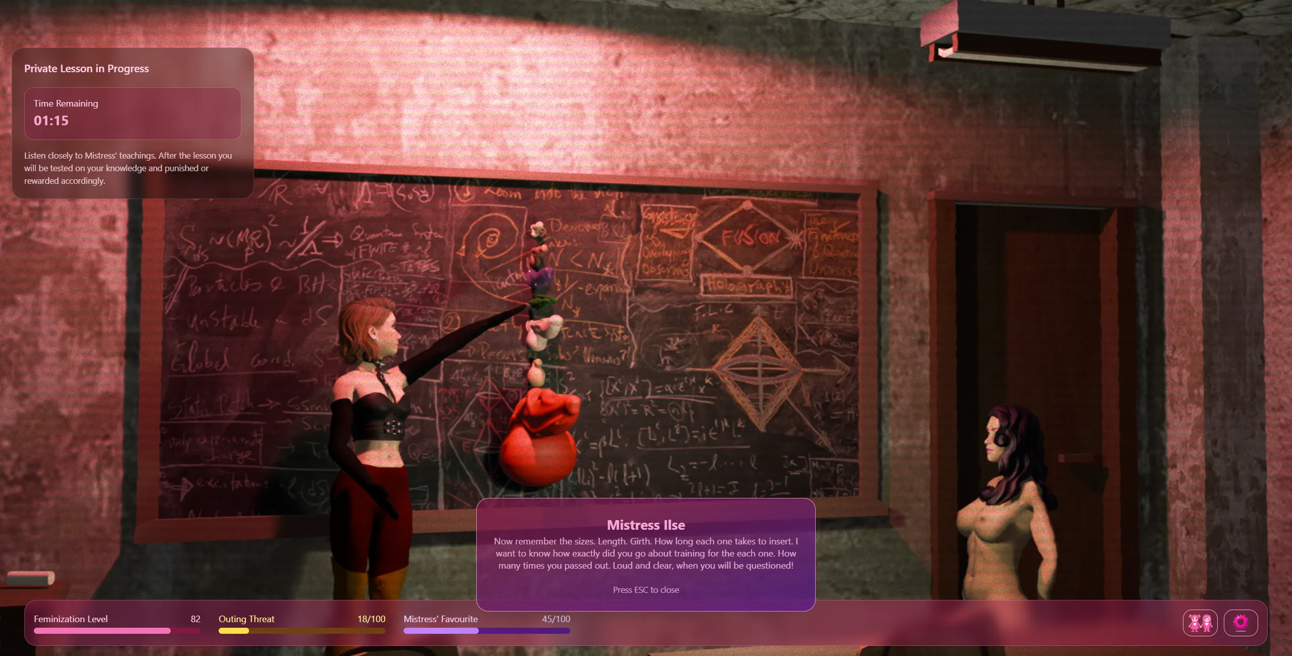 You can't hear it now, but Mistress Ilse has a thick German accent [The Pink Room]