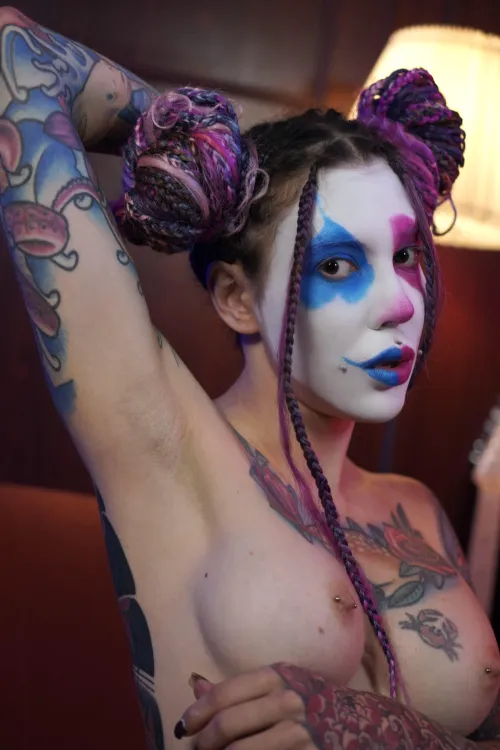 clown girl showing armpit