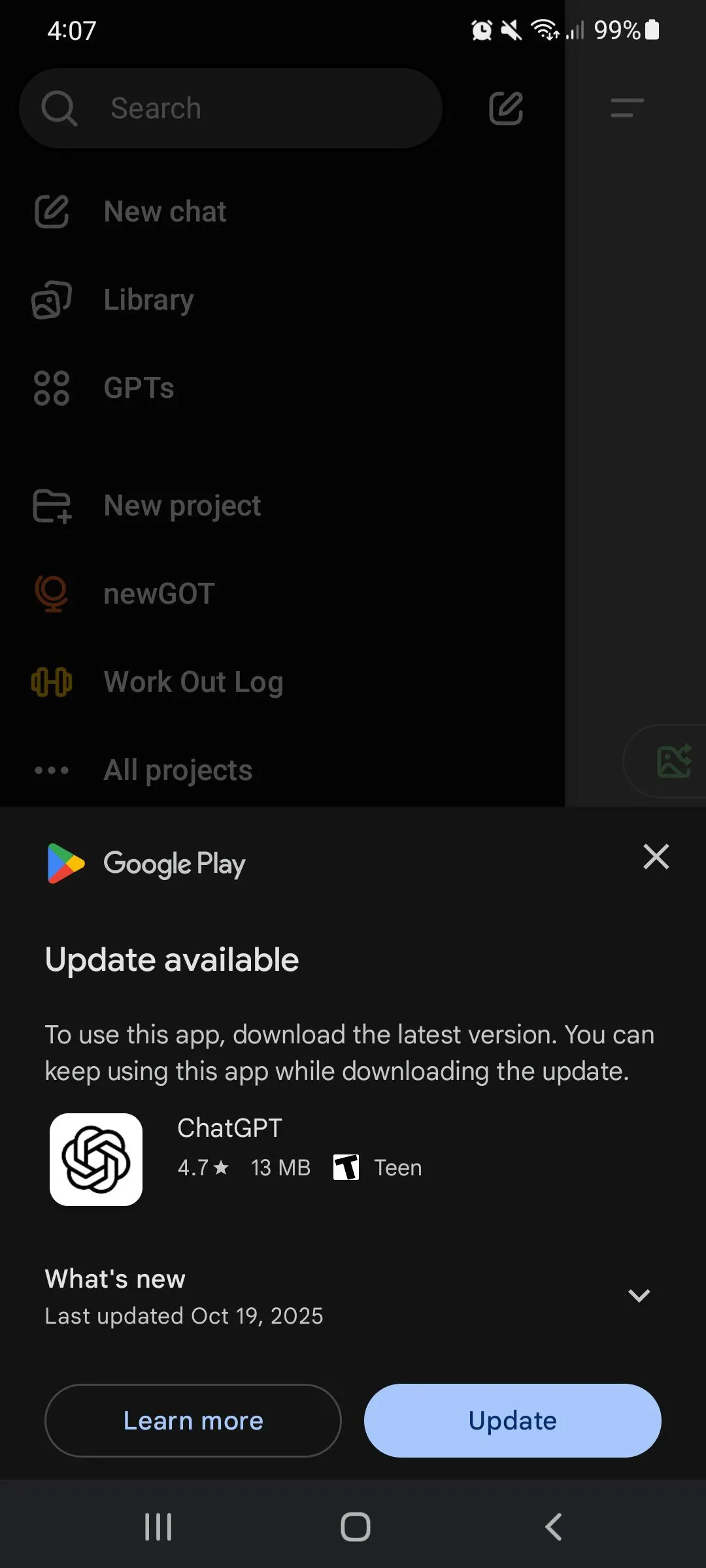 My chatgpt app is trying to update