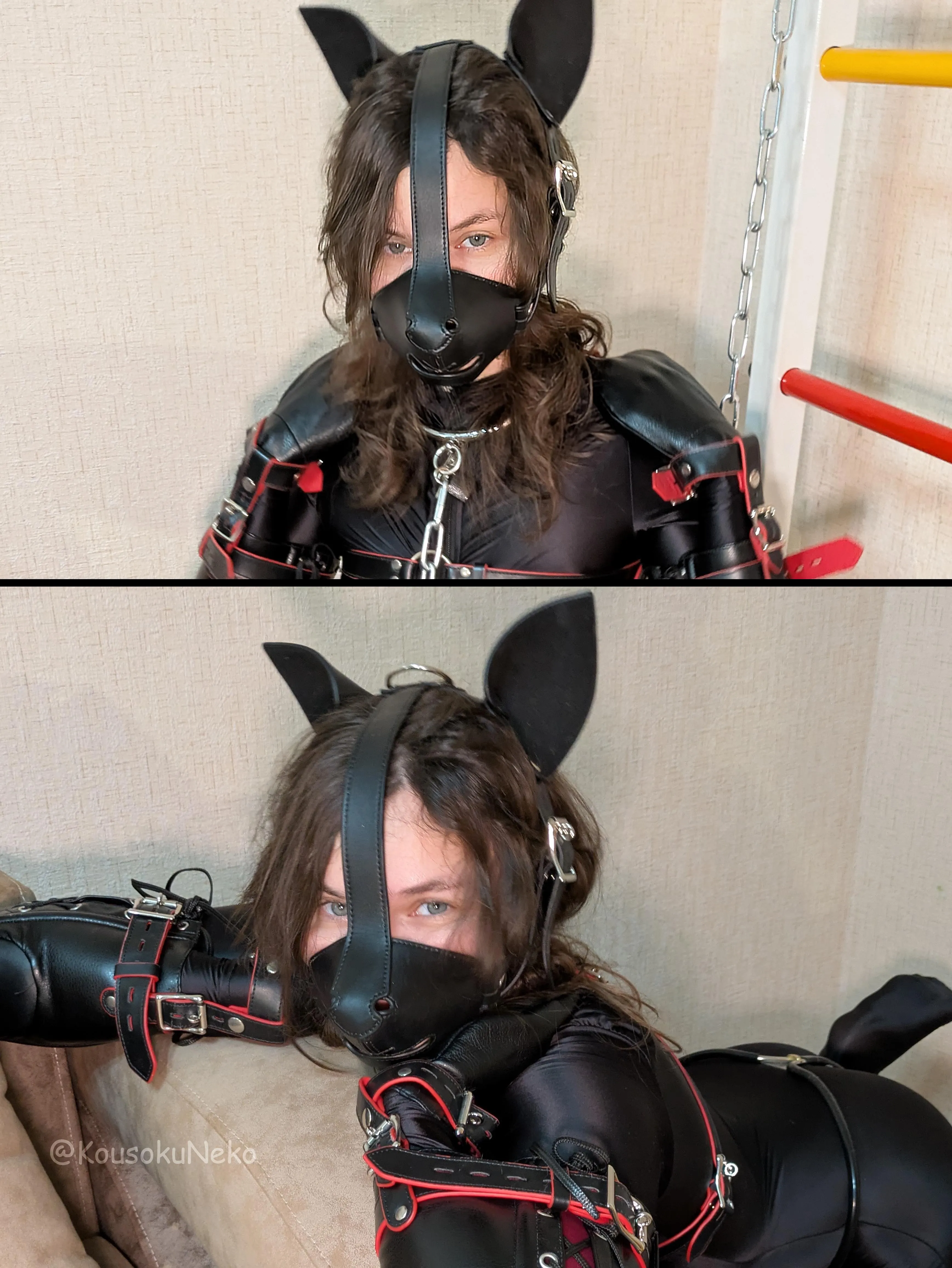 Me before and after an orgasm halfway through Locktober. See the difference? 🤭