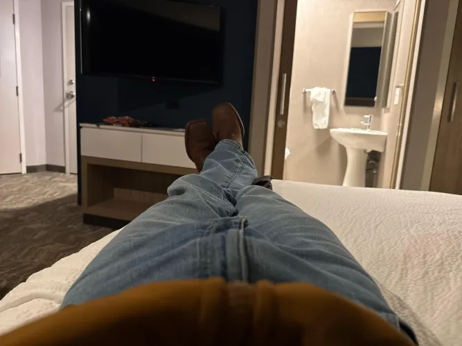 Last night. Got my boots on and ready to roll. Whose legs do I get to bury my head between?