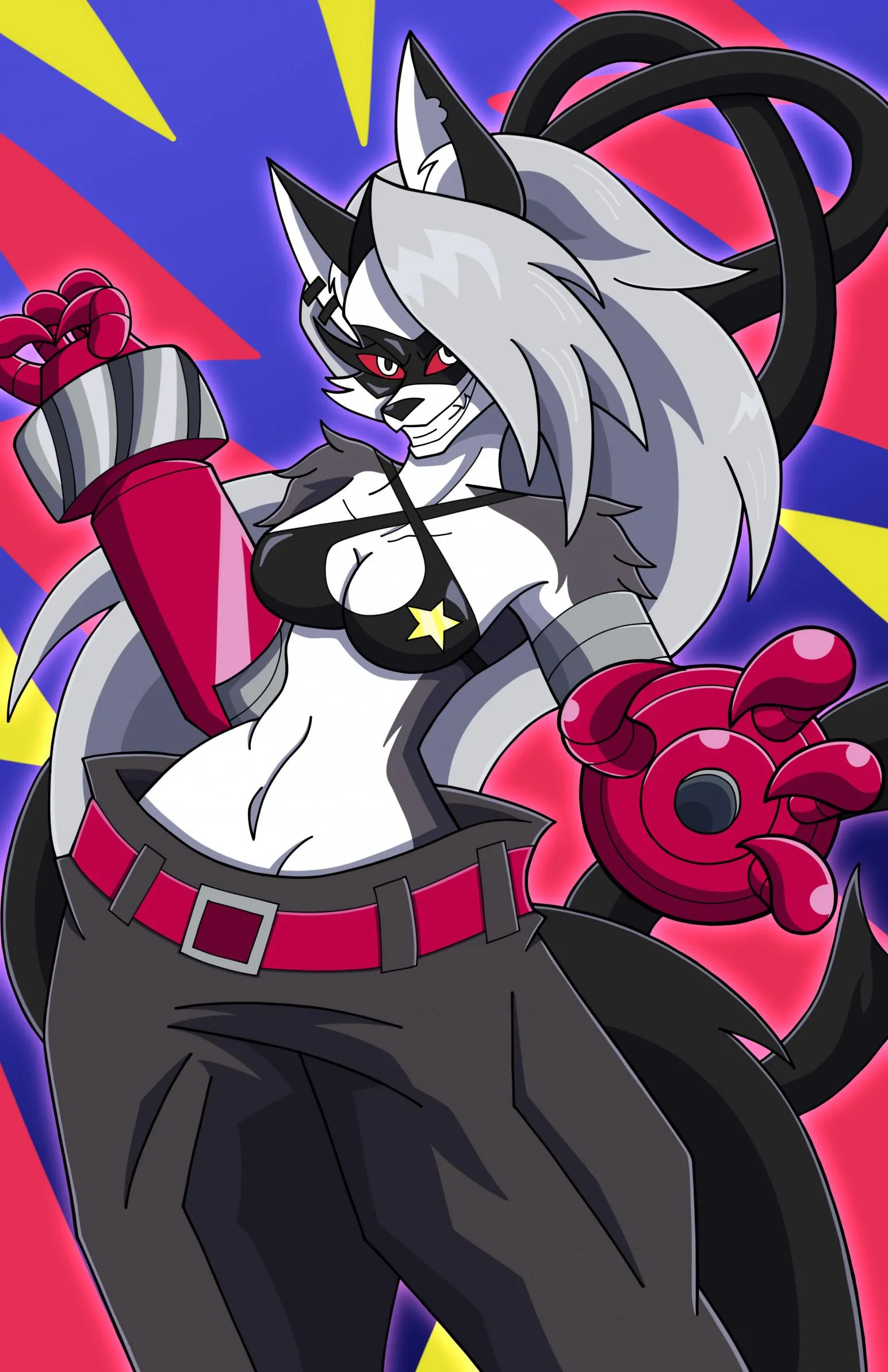 Loona from Helluva Boss cosplaying as Wolvermon from Digimon Beatbreak (TheLordofLemonz)