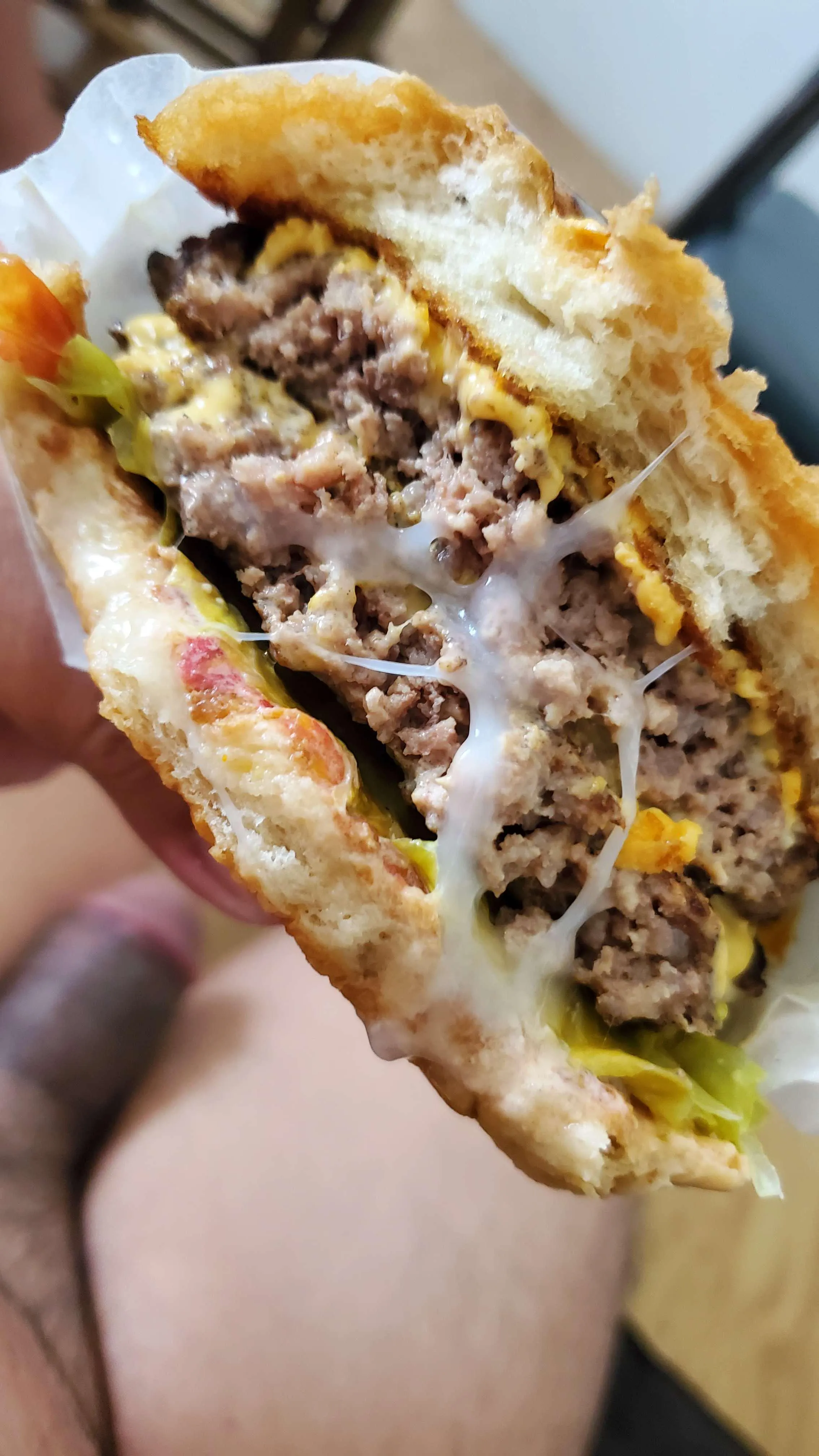 Web of jizz on my double cheeseburger