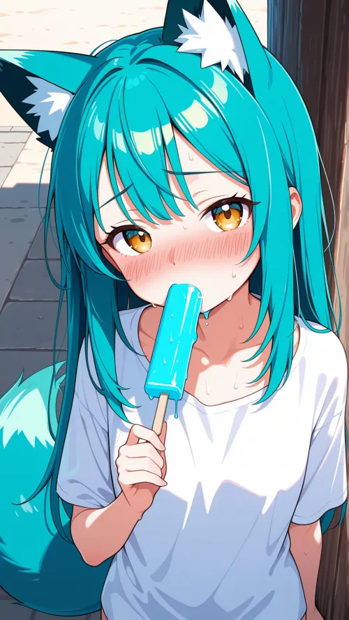 Cute neko sucking a blue popsicle (Lum) [Original]
