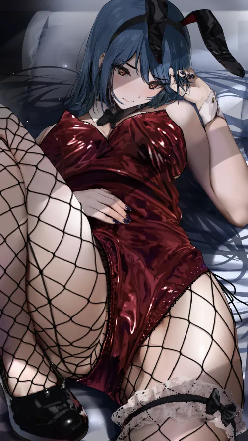 Red leotard and fishnet legwear (ノノはち / nohachi66) [Original]