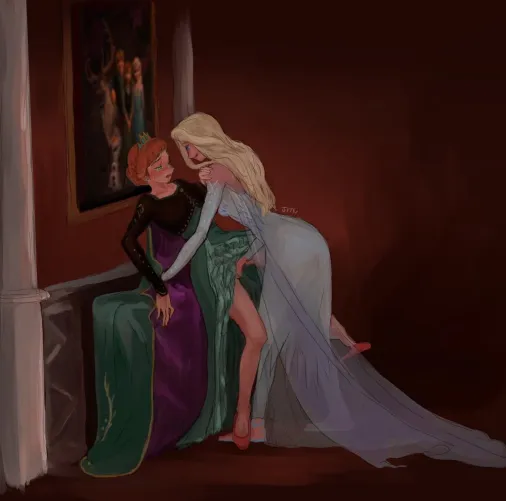 Elsa getting under Anna's dress [Frozen] (jrnc-frozen)