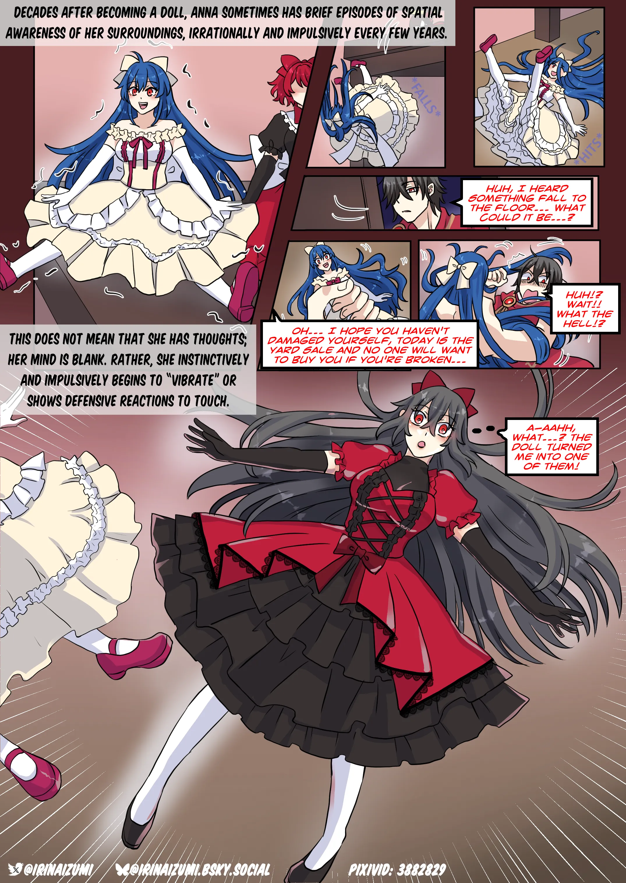 Dude is turned into a doll when he touches a haunted (or not so haunted) doll. (dollification/TG)