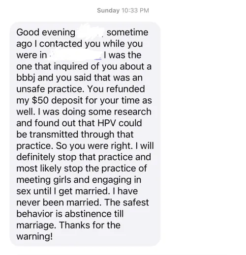 If not bbbj then abstinence!