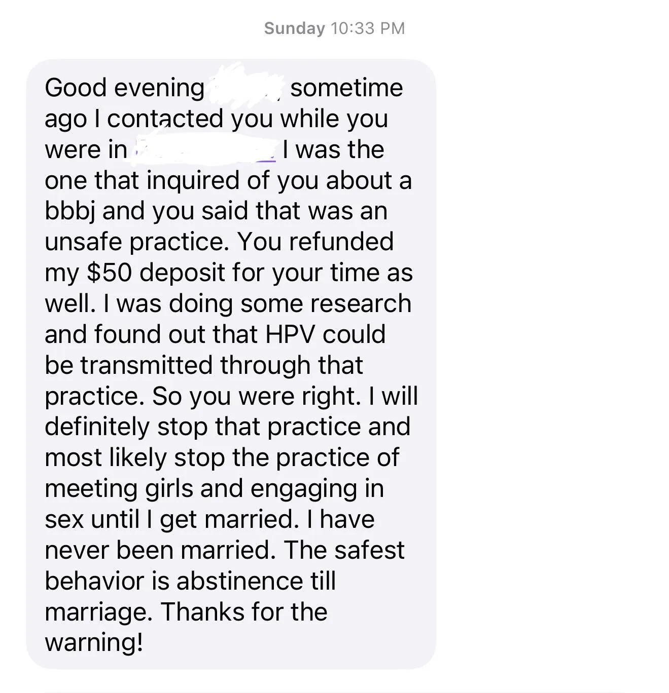 If not bbbj then abstinence!