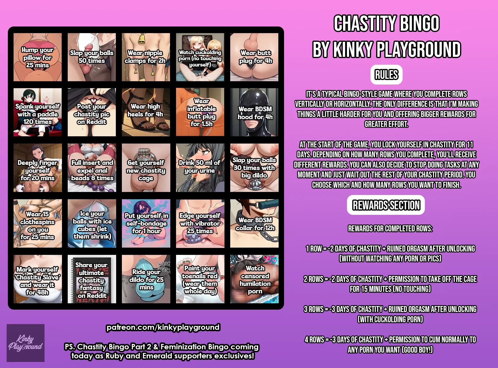 CHASTITY BINGO [CHOICE LOCK-UP GAME] [INSTRUCTIONS INCLUDED]