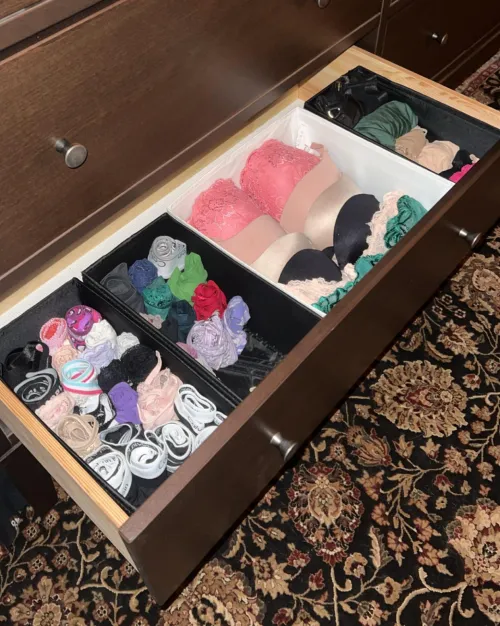 Spent last night organizing my lingerie drawer ☺️🤍