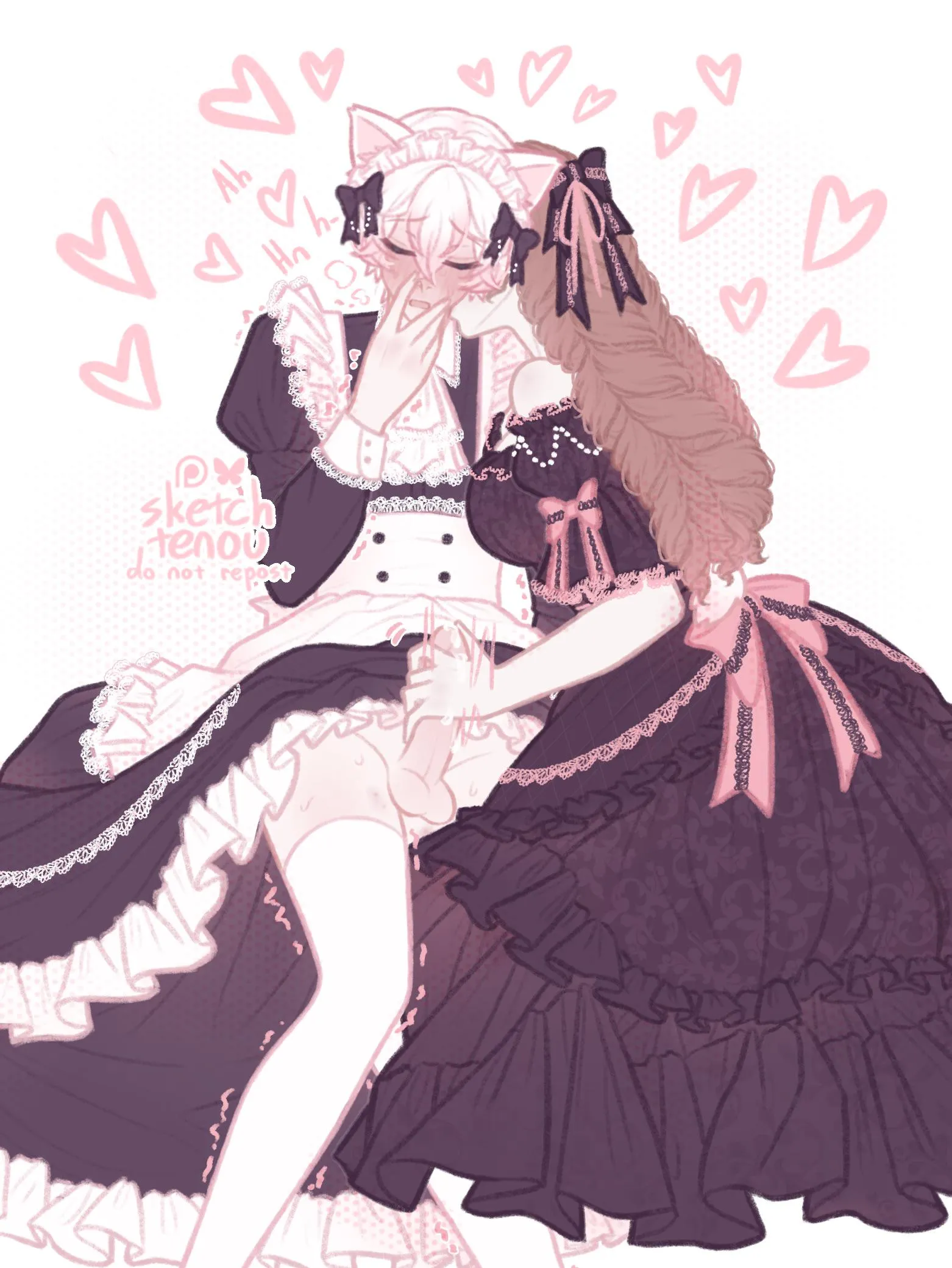 [OC] Vampire's catboy maid getting drained in two ways 🤭