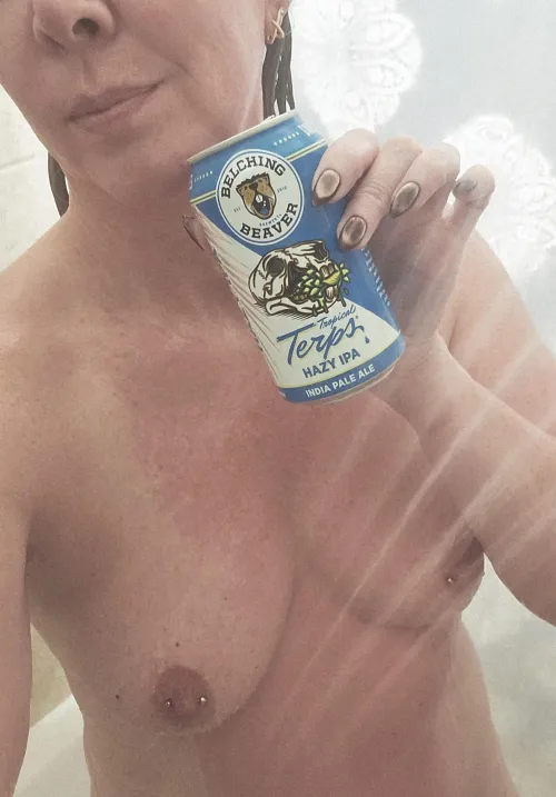 Starting the week right — Belching Beaver’s Tropical Terps Hazy IPA and a steamy Monday night shower