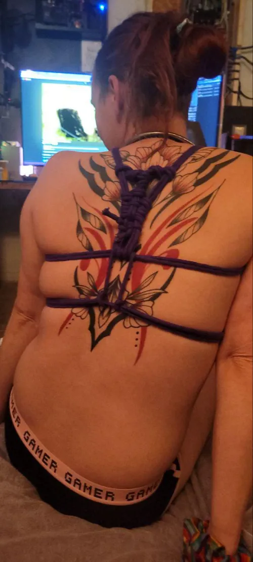 Back of harness by mistress. Love how it flows with my tattoo