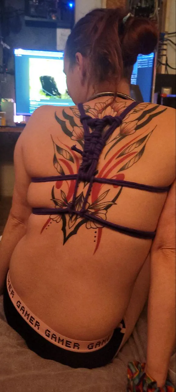 Back of harness by mistress. Love how it flows with my tattoo