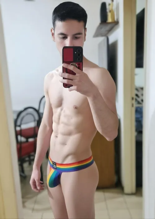 [18] How do I look with this rainbow thong? Be honest please