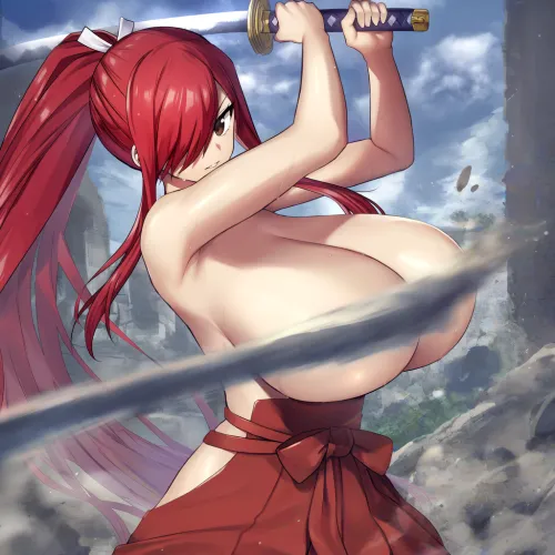 Erza topless hakama