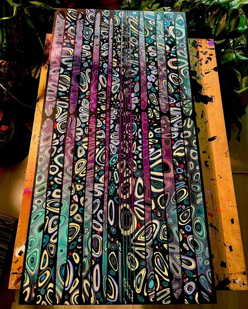 Pond life-Ink and Acrylic on wood.