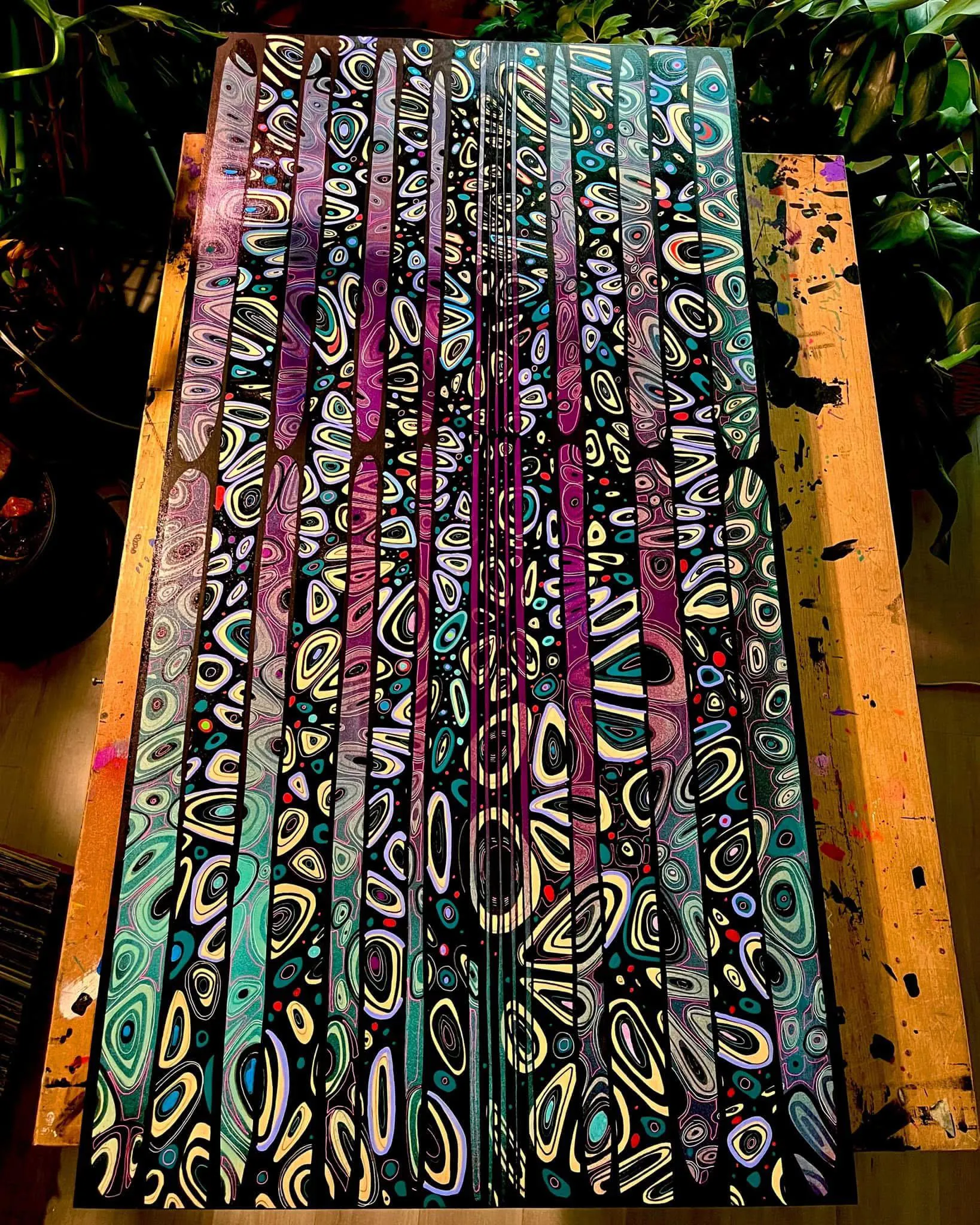 Pond life-Ink and Acrylic on wood.