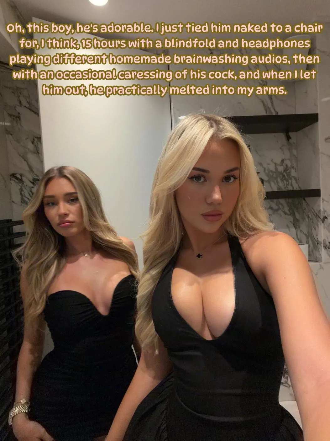 Showing off her new project to her friend