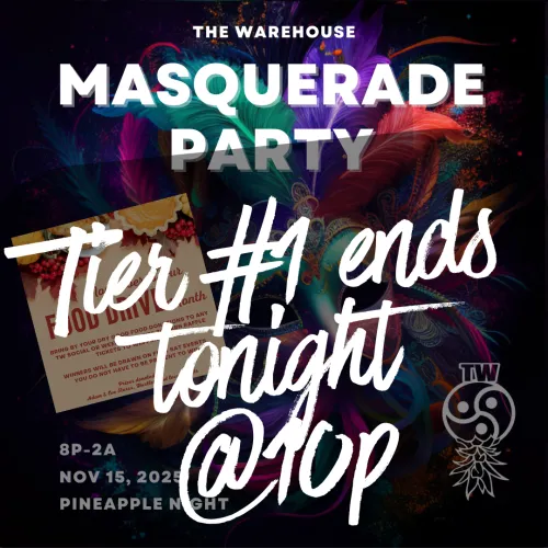Tier #1 pricing ($60/couple) ends tonight @10p!! Tier #2 ($80/couple) takes effect after that! Look forward to seeing you all tomorrow night!! ...This is our last food drive event, so bring your canned and dry goods in exchange for raffle tickets to win 