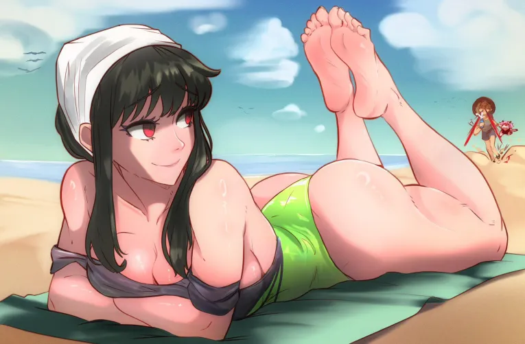 Yor needs some lotion at the beach (blysill)